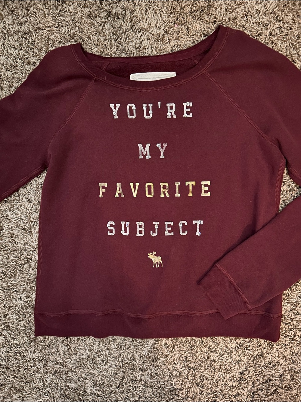 Abercrombie & Fitch Maroon Graphic Crewneck Sweatshirt You’re my favorite